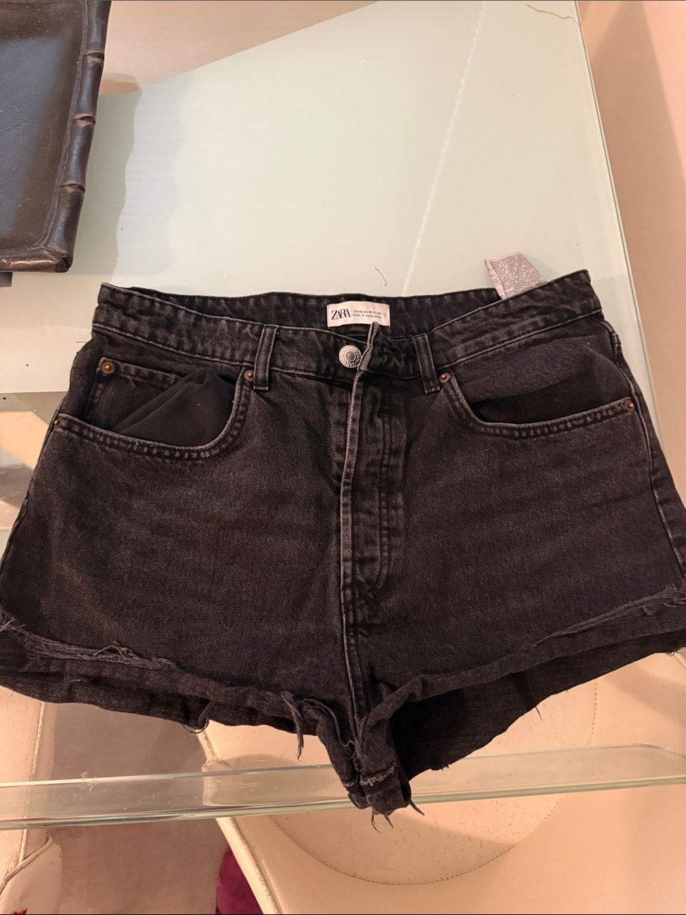 Zara Washed Black High-Rise Denim Cutoff Shorts